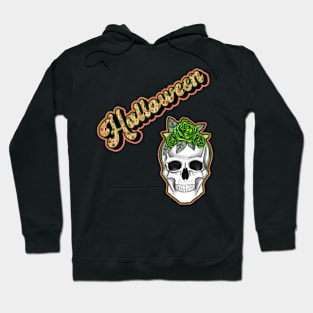 HALLOWEEN FLORAL SKULL WITH HALLOWEEN TYPOGRAPHY PATTERN IN ORANGE Hoodie